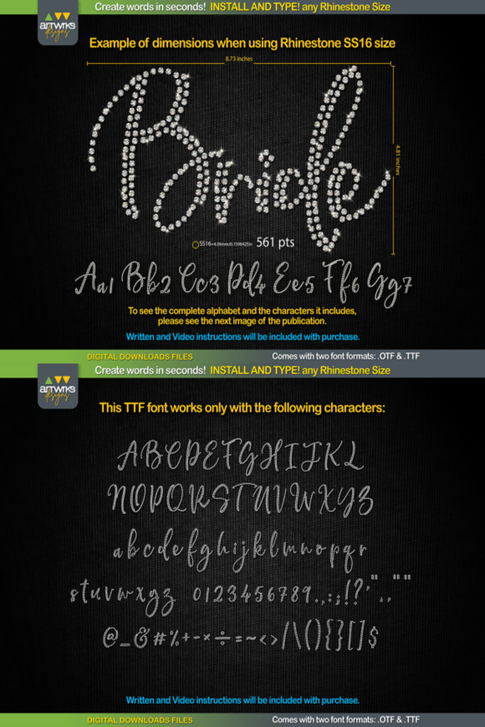 RS01 Cursiva Rhinestone Template TTF Font